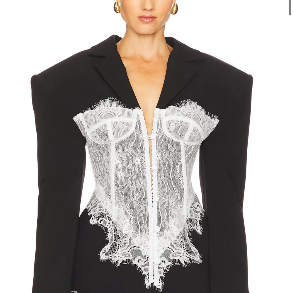 Stylish Black Blazer with White Lace Corset